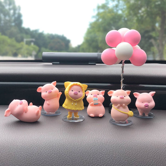 MCT 6PCS pig Cartoon Car Dashboard Decorations Lovely pig  Car Cute Resin Ornaments Suit, Car Home Office Ornaments Best Birthday