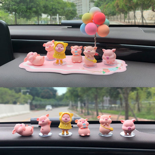 MCT 6PCS pig Cartoon Car Dashboard Decorations Lovely pig  Car Cute Resin Ornaments Suit, Car Home Office Ornaments Best Birthday